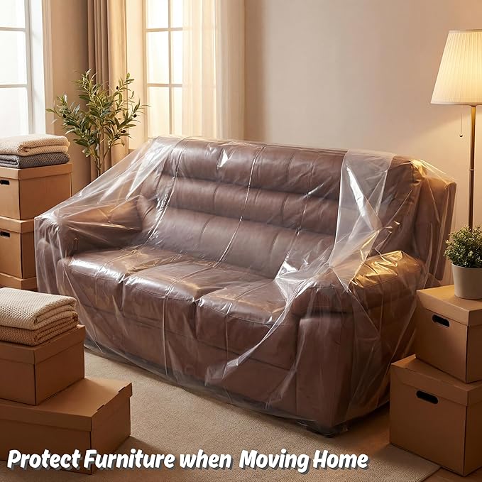 Wowfit Furniture Cover Dust-Proof Moving Bag for Sofa & Boxes – Clear, Odorless Plastic – 4mil Thick – 92W x 42D x 62/41H Inches