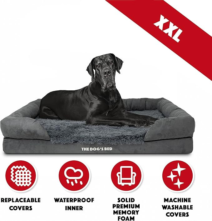 The Dog’s Bed Medium Oxford Grey, Memory Foam, Pain Relief: Arthritis, Hip & Elbow Dysplasia, Post Surgery, Lameness, Supportive, Calming, Waterproof Washable Cover
