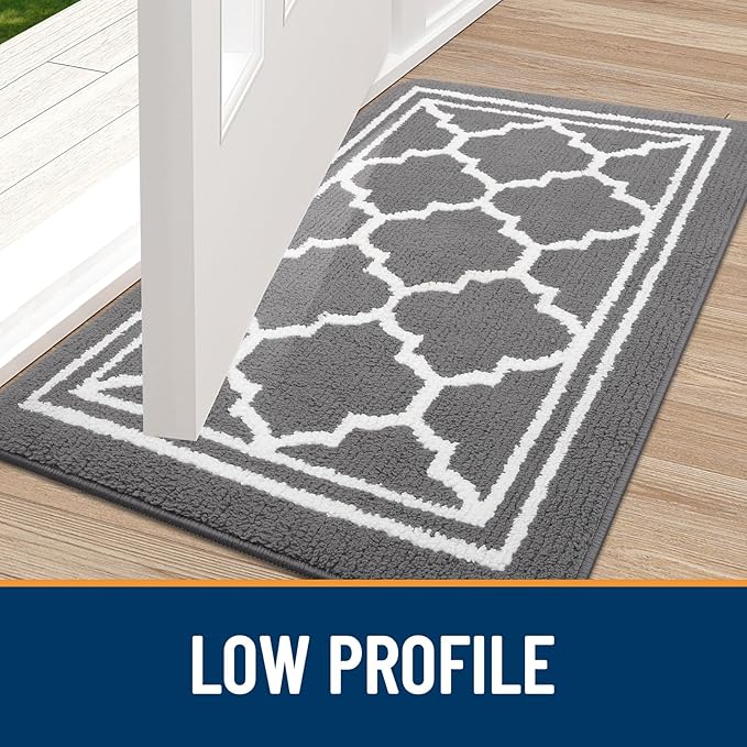 Buganda Runner Indoor Door Mat, Dirt-Resistant and Absorbent Doormat, Anti-Slip, Low Profile Floor Mats for Inside Entryway, Front, and Back Door Entrance (47x23 Inches, Grey)