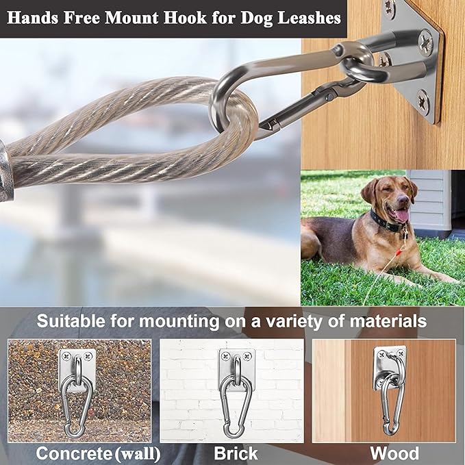 Dog Tie Out Mounted Wall Hook with Clip - Secure Dog Leash Parking Indoor&Outdoor, Stainless Steel Practical Lead Management for Small/Medium/Large Dogs Up to 500lbs (4pcs：silver, for 500lbs)
