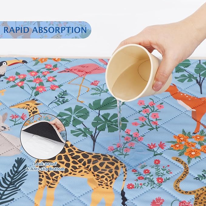 IEUUMLER Washable Pee Pads for Dogs, 2 Pack Forest Pattern Reusable Waterproof Puppy Pads, Non-Slip Super Absorbent Dog Training Pad for Playpen Crate Bed EU013 Blue Jungle, 36x24