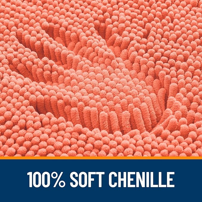 OLANLY Bathroom Rugs 70x24, Extra Soft Absorbent Chenille Bath Rugs, Rubber Backing Quick Dry, Machine Washable Bath Mats for Bathroom Floor, Tub and Shower, Home Decor Accessories, Coral