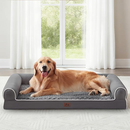Orthopedic XL Dog Beds, Waterproof Pet Bed for Extra Large Dogs, Non-Slip Bottom and Egg-Crate Foam Large Pet Couch Sofa with Washable Removable Cover, Dark Grey