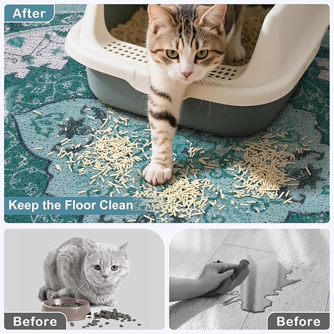 Bienbee Cat Litter Mat, 33" x 22" Large Size Litter Box Mat Rug with Non-Slip Bottom, Easy to Clean Cat Supplies Accessories Essentials for Indoor Kitty Kitten Floor,Green L