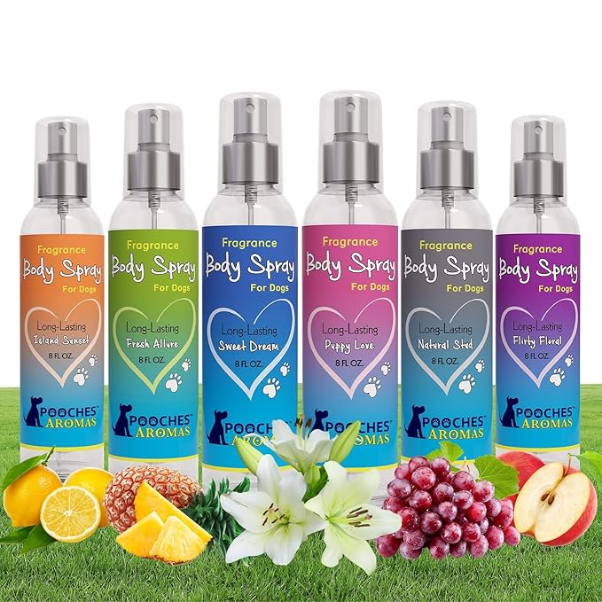 Pooches Aromas Natural Dog Cologne – Premium Deodorizing & Refreshing Grooming Spray for Dogs and Puppies – Long-Lasting Scent to Revitalize Coat & Skin – 8 fl oz (Pack of 6)