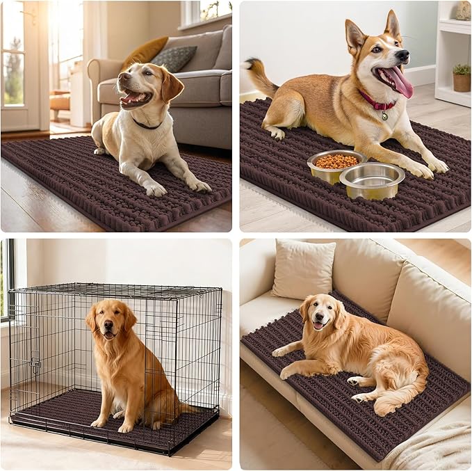 Smiry Dog Door Mat for Muddy Paws 47x17, Extra Soft Absorbent Chenille Doormat, Trap Moisture and Dirt, Non-Slip Machine Washable Front Door Mat for Indoor Entrance Inside Floor, Brown
