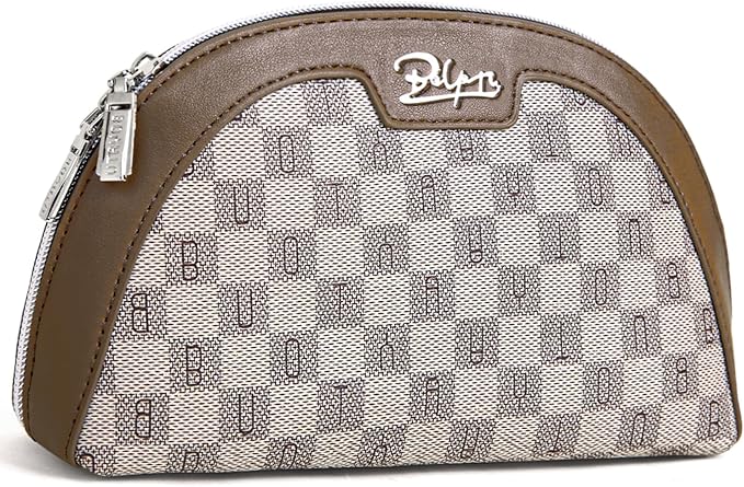 BOYATU Small Travel Makeup Bag for Women: Elegant Vegan Leather Cosmetic Pouch for Purse - Waterproof Toiletry Bag with Mirror(023-Light Brown)