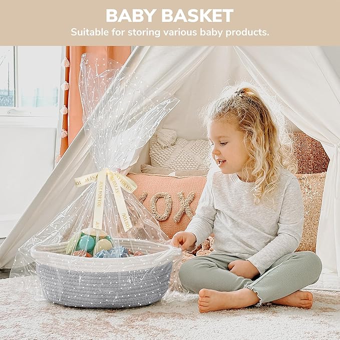 CHICVITA Easter baskets, Cute Basket for Decor, Dog Toy Storage, Empty Gift Baskets to Fill, 12"x 8"x 5", Grey