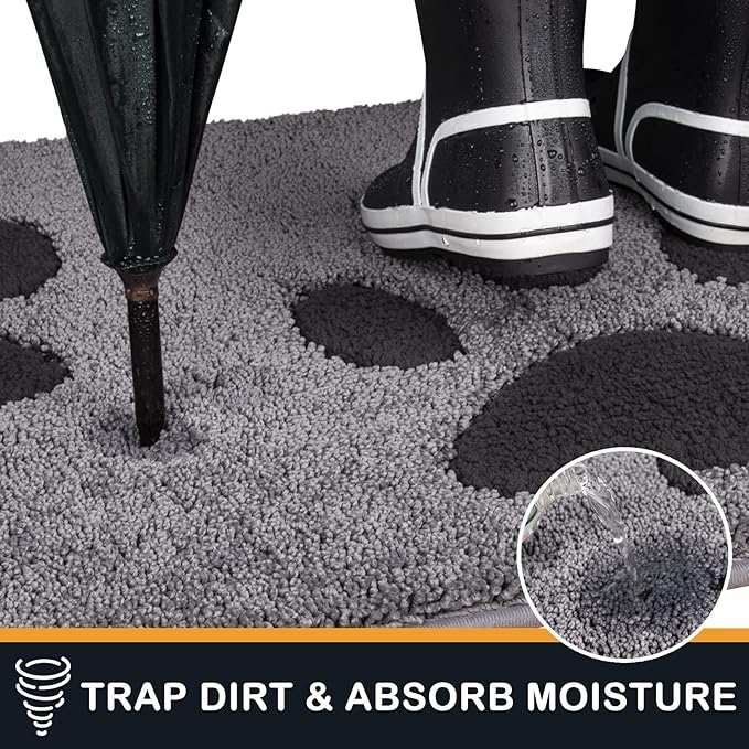PURRUGS Dirt Trapping Door Mat 32" x 70", Non-Skid/Slip Machine Washable Microfiber Entryway Rug, Dog Doormat, Super Absorbent Welcome Mat for Muddy Wet Shoes and Paws, Grey
