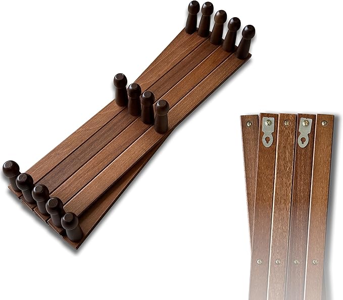 Mercurial Trade Expandable Wooden Coat Rack Hanger – Accordion Wall Mounted Pine Wood Hooks – Hand Made Vintage Expending Pegs – Hang Coat, Jacket, Hat, Leash, Towel, Mug, Bag – 14 Hook Dark Walnut