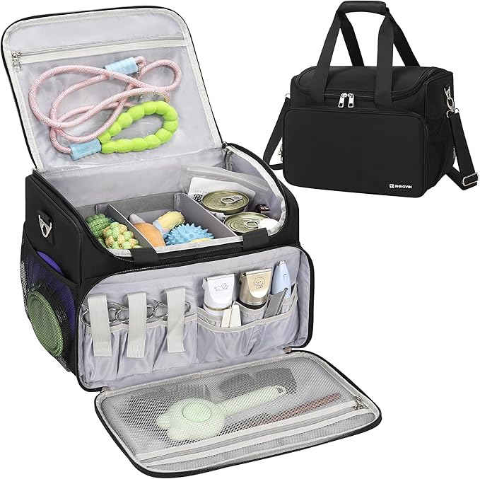 Dog Grooming Vacuum Bag, Pet Grooming Bag Extra Large Dog Grooming Storage Bag with Compartments Professional Travel Animal Groomer's Tool kit Bags for Supplies - for Dogs, Cat & Pet Groomers( Black)