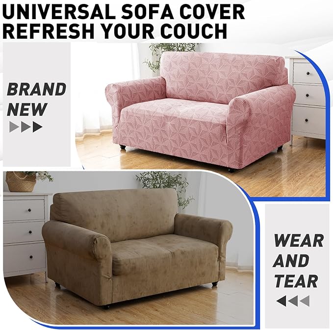 YEMYHOM 1 Piece Stretch Chair Sofa Slipcovers Couch Covers for 1 Seat, Jacquard Armchair Covers with Non-Slip Elastic Bottom, Thickened Furniture Protector for Dogs Pets kids (Small, Pink）