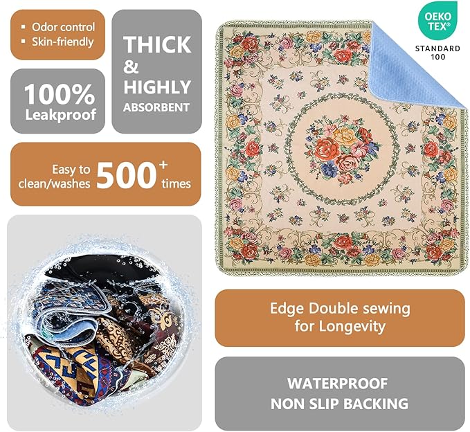 Qeils Washable Pee Pads, Reusable Puppy Pads Super Absorbent Leakproof Dog Training Pads, Non-Slip Wee Wee Pads for Crate, Floor, Potty Pads Feeding Mat Dog Pee 2 Pack 36"x36"