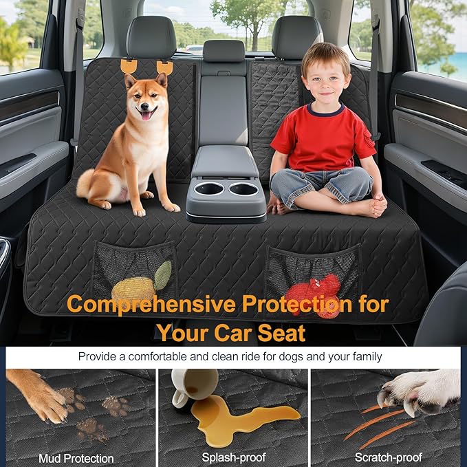 Dog Car Seat Cover, 2025 Upgraded Back Seat Pet Cover for Dogs, Waterproof & Non-Slip Car Seat Protector for SUVs Trucks Vehicles Cars, Black