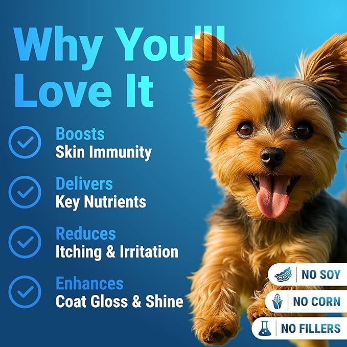 Omega 3 Fish Oil for Dogs Chews – Skin and Coat Supplement with Salmon Oil for Dogs – Allergy & Itch Relief, Dog Shedding and Dry Skin Support – Vet Approved – Made in USA – 140 Soft Chews
