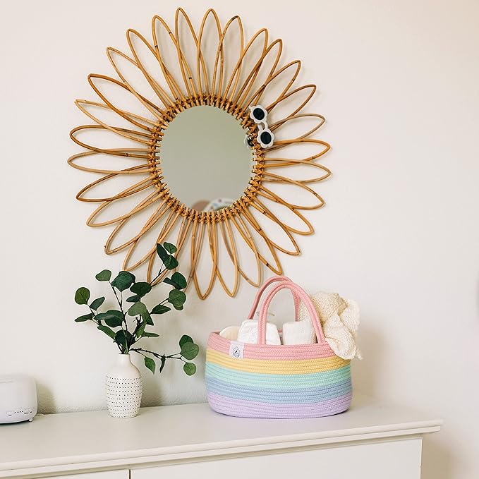 OrganiHaus Pastel Rainbow Nursery Storage Basket, Cotton Rope Toy & Diaper Caddy Organizer with Handles, Baby Diaper Organizer, Foldable Design, Machine Washable, Ideal for Baby Room & Laundry