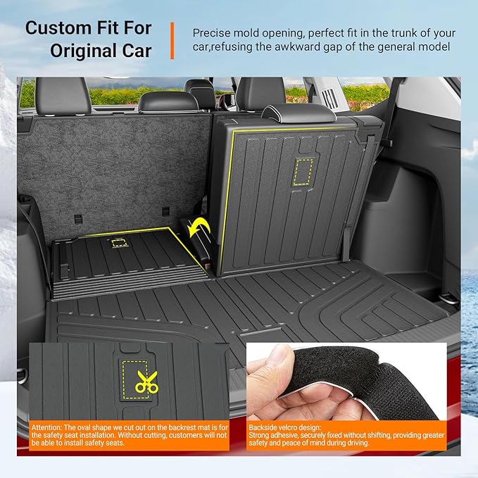 powoq 6&7 Seats Cargo Mat Compatible with 2018-2026 Volkswagen Atlas Trunk Mat Not Fit Cross Sport Backrest Mat TPE Replacement for 18-26 VW Atlas Accessories (Trunk Mat with Backrest Mats)
