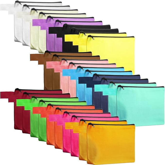 Saintrygo 30 Pcs Makeup Bag Travel Canvas Cosmetic Bag Bulk Multipurpose Small Makeup Pouch for Purse Portable Blank Zipper Toiletry Organizer DIY for Women Assorted Color(Classic,8.7 x 5 x 1.8 Inch)
