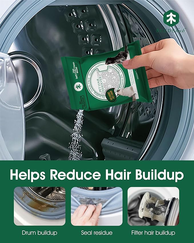 Pet Hair Dissolver for Washing Machine, Pet Hair Remover for Laundry, 96.7% Dissolution Rate, Dog Hair Remover, Cat Hair Remover, Up to 12 Months of Use, HE/Top/Front-Load Compatible, Septic Safe