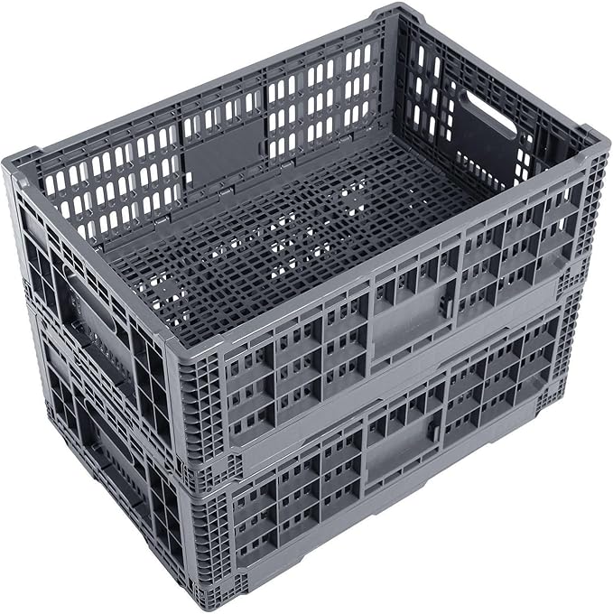 Generic Collapsible Storage Crate, 52 Liter Heavy Duty Plastic Storage Box, Milk Crates Heavy Duty Transit Storage, Gray (2)