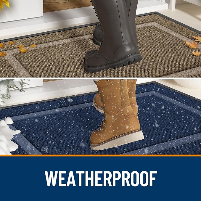 OLANLY Front Door Mat Indoor Outdoor Entrance, Waterproof All-Season, All-Weather Doormat, Sturdy Natural Rubber, Fade Resistant, Low Profile, Easy Clean Patio Porch Entryway Mat, 59x35, Brown
