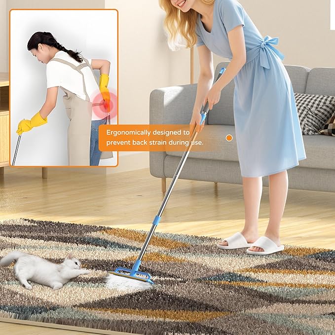 Double-Sided Carpet Rake – Long Handle Pet Hair Removal Tool for Carpets, Furniture & Car Interiors, Adjustable & Durable Stainless Steel Hair Remover Sweeper