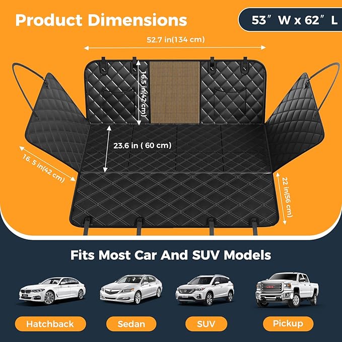 Dog Car Seat Cover for Back Seat, Hard Bottom Back Seat Extender for Dogs - Supports 400lbs, 2025 New Waterproof, Scratch Resistant, Anti Slip Portable Dog Hammock,Suitable for Cars, SUVs and Trucks
