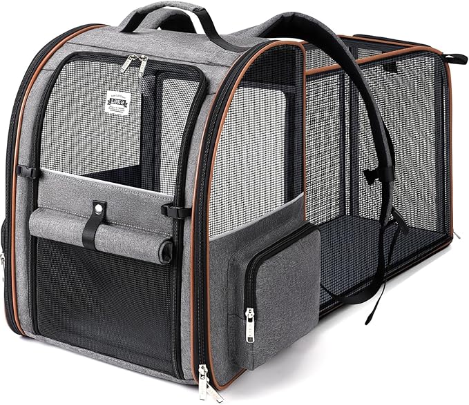 Extra Large Cat Backpack Carrier Expandable Pet Carrier Backpack for Small/Medium Dogs and Medium/Large Cats, Grey