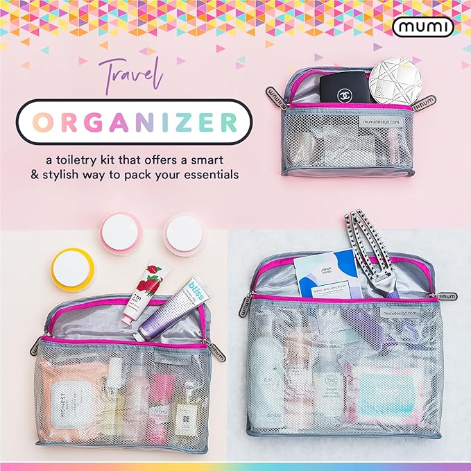 MUMI Travel Toiletry Bag Set of 3 – Clear TSA Approved Toiletry Bags for Women – Reusable Water-Resistant Makeup Organizer Pouches for Skincare, Cosmetics, Travel Accessories, Airport Packing - Black