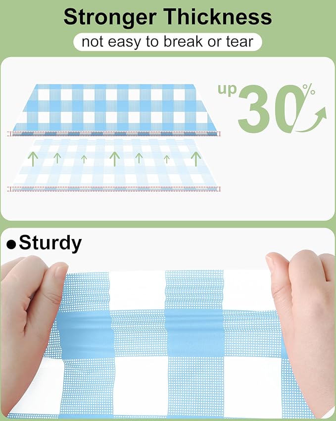 Smiry 20 Packs Gingham Disposable Table Cloth, 54 x 108 Inch Waterproof Plastic Tablecloth, Rectangle Baby Blue and White Checkered Table Covers for Picnic, Birthday, Party