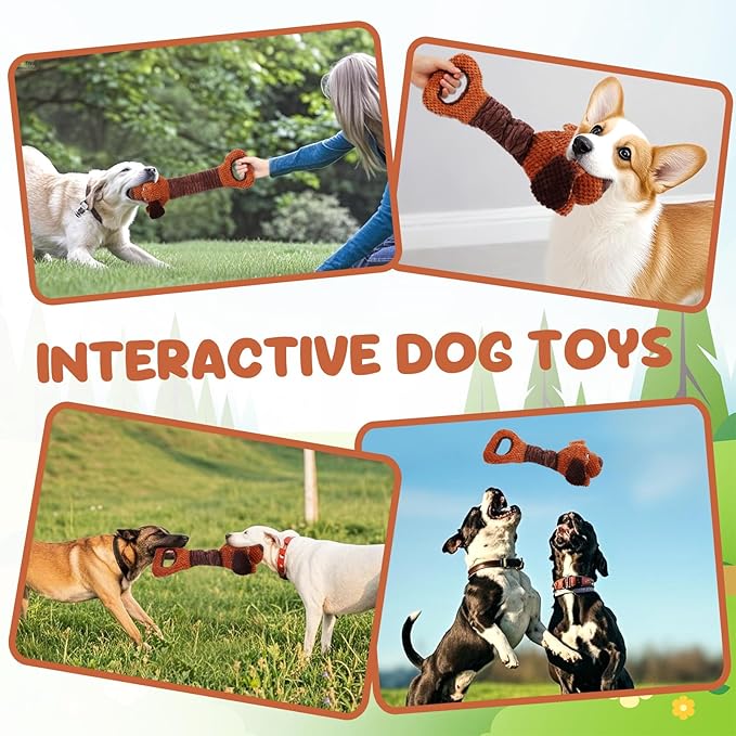 Erhalithegro Squeaky Dog Toys,Interactive Tug of War Puppy Toys for Indoor/Outdoor Use Puppy Chew Toys for Teething Plush with Crinkle Paper for Small and Medium