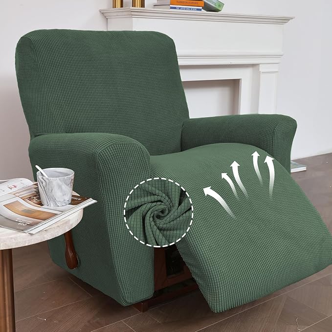 KEKUOU Recliner Chair Covers Lazy Boy Recliner Covers Stretch Couch Cover Slipcovers 1 Piece Furniture Protector with Elastic Bottom for Dog,Kids.(Recliner, Greyish Green)