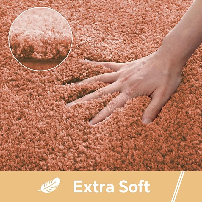 Rust Bathroom Rugs 17"x24" - High-Density Microfiber Bath Mat, Fluffy Non Slip Absorbent and Washable Bathroom Mat - Ideal for Small Spaces, Vanity, Toilet, or Pet Mat