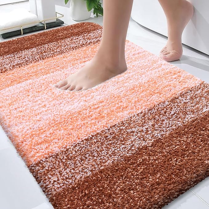 OLANLY Bathroom Rugs Mat 34x21, Extra Soft Absorbent Microfiber Bath Rugs, Rubber Backing, Quick Dry, Machine Washable Bath Mats for Bathroom Floor, Tub and Shower, Home Decor Accessories, Orange