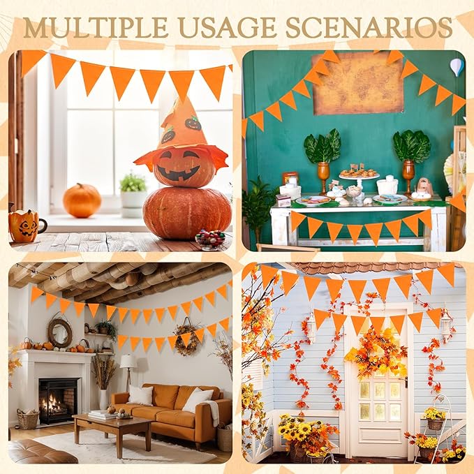 HESTYA 42 Pieces Thanksgiving Fall Party Decorations Orange Pennant Banner Flag Fabric Autumn Bunting Triangle Banner Garland for Fall Wedding Carnival Birthday Outdoor Events Party Supplies
