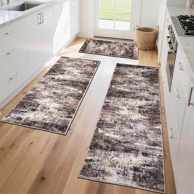 Kitchen Rug Set 3Pcs, Boho Rug Sets Non Slip Washable for Floor Thick Farmhouse Kitchen Decor Runner Rugs for Kitchen, Entryway，Laundry, Hallways 20''x32''+20''x48''+20''x59