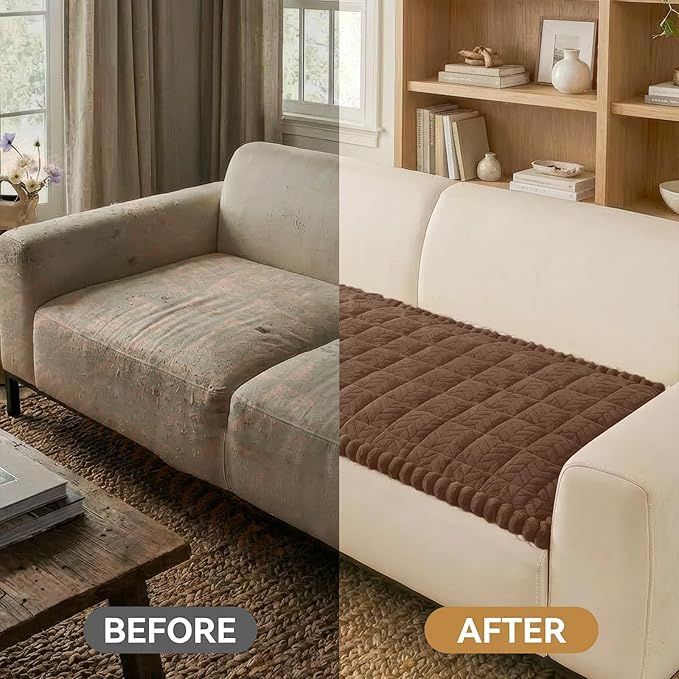 Smiry Non Slip Couch Covers for Dogs, Fuzzy Pet Couch Covers for 2-3 Cushion Sofa Pet Friendly, Soft Sofa Slipcovers Cushion Furniture Protector Washable (Brown, 27.6" x 59")