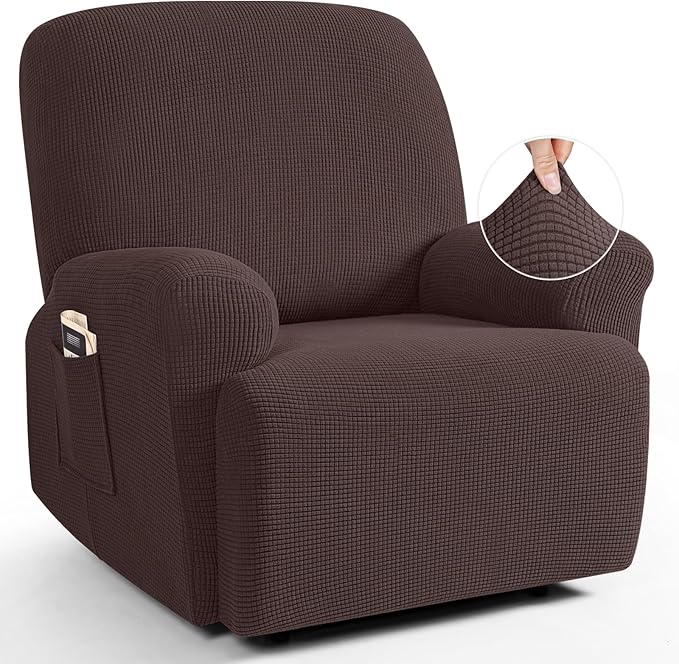 TAOCOCO Oversized Recliner Chair Covers, 1 Seater Streach Recliner Covers Soft Couch Protector Furniture Protector Covers with Elastic Chair Cover Jacquard Pattern (Dark Coffee)