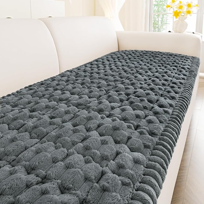 Smiry Pet Couch Cover for 3 Cushion Sofa, Non-Slip Fuzzy Couch Cover for Dogs Washable, Thick Soft Sofa Slipcovers Cushion Protector Pet Friendly (Dark Grey, 27.6" x 70.9")