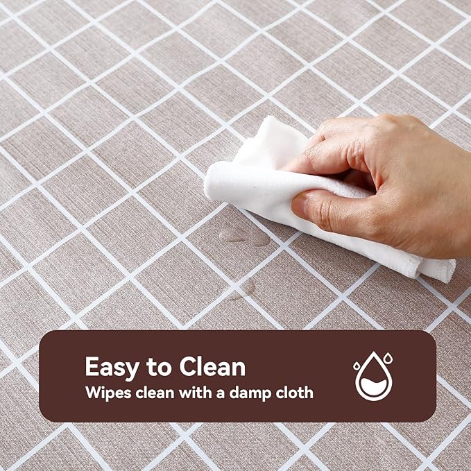 Romanstile Rectangle Vinyl Tablecloth, 100% Waterproof Oil-Proof Checkered Plastic Table Cloth, Heavy Duty Wipeable Table Covers for Dining, Camping, Picnic, Outdoor - 60 x 84 Inch, Sand