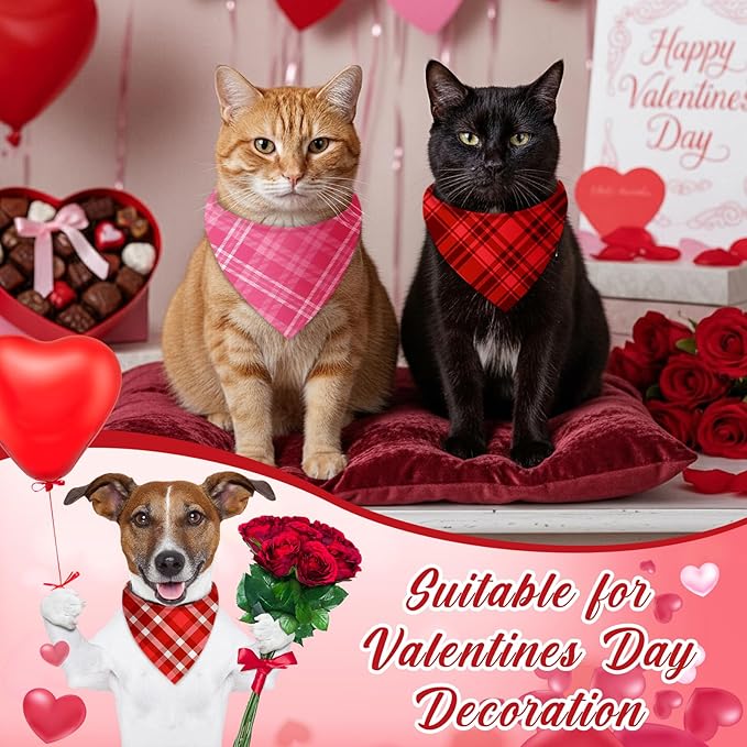 Abbylike 100 Pcs Valentines Day Plaid Dog Bandanas Bulk Pink Red Bandanas for Dogs Triangle Kerchief Bibs Scarf for Pet Costume Photo Props Accessories Pet Shops Groomer, 25 Styles(25.6 x 17.7 x 17.7)