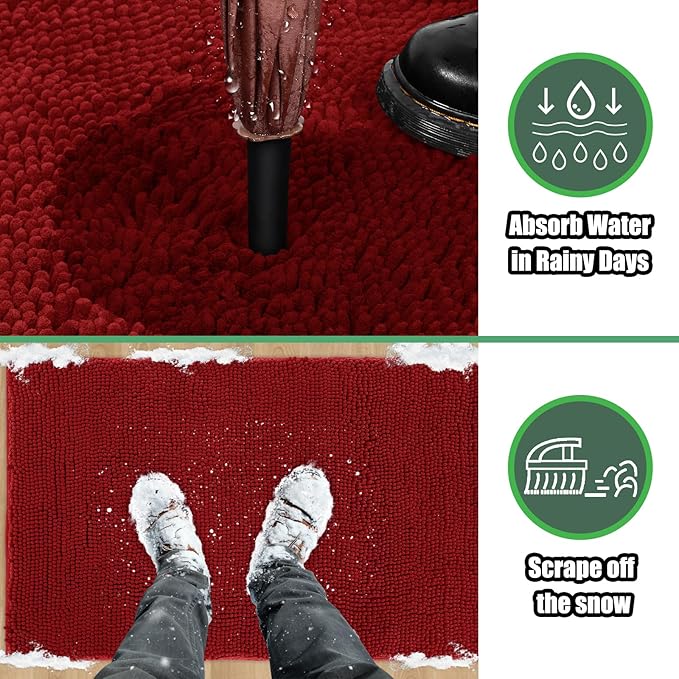 IM HOME Chenille Absorbent Outdoor Doormat 71" x 25", Washable Muddy Door Mats for Dog Non Slip Heavy Indoor Doormat Soft Front Doormats for Entryway, Mud Dog Paws, Patio Red Burgundy