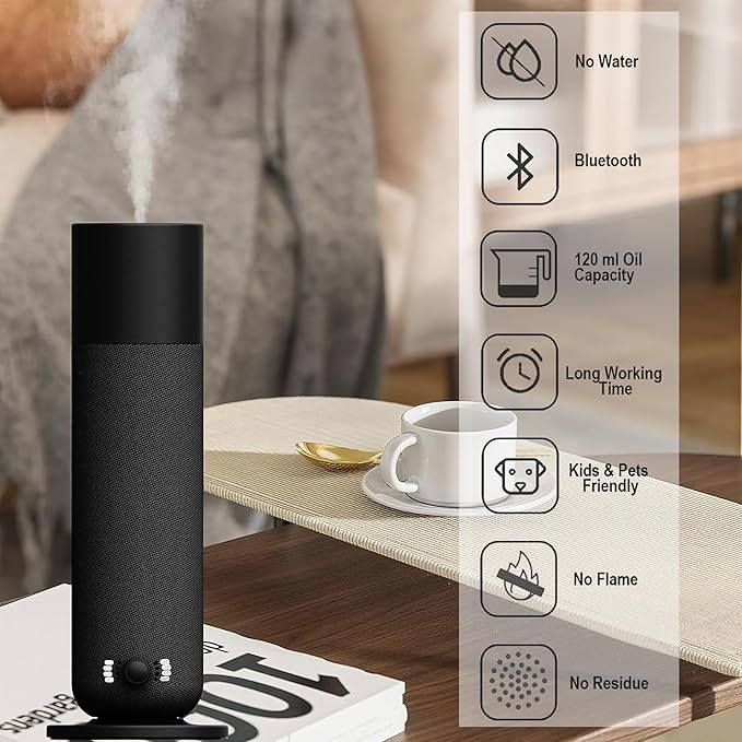 Smart Scent Air Machine for Home - Cold Air Technology Waterless Essential Oil Diffuser with Roy Tranquility Oil Set, Covers Up to 2000 Sq.Ft, Quiet Aromatherapy Machine for Hotel, Spa (Black)