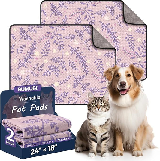 Washable Dog Pee Pads - Absorbent Reusable Puppy Training Pads, Waterproof Leak - Proof & Non - Slip for Crate Whelping Potty Training 24x18 (Pack of 2)