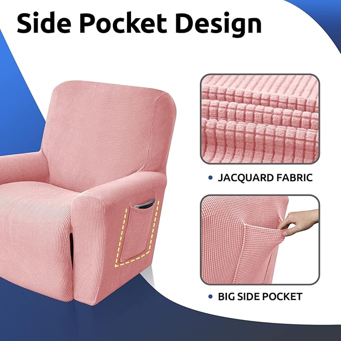 KEKUOU Recliner Chair Covers Lazy Boy Recliner Covers Stretch Couch Cover Slipcovers 1 Piece Furniture Protector with Elastic Bottom for Dog,Kids.(Recliner, Dusty Pink)