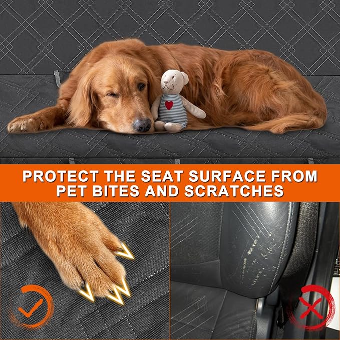 Dog Car Seat Cover Compatible with Ford Maverick/Hyundai Santa Cruz, Waterproof Pet Bench Seat Cover for Back Seat, 600D Heavy Duty Scratch Proof Nonslip Truck Seat Covers for Dogs