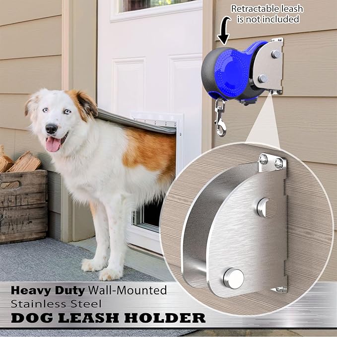 X-TECOKIT Heavy Duty Retractable Leash Wall Mount,Secure Dog Parking Station for Hands-Free Convenience,Rustproof&Chewproof Tie Out Hook,Indoor-Outdoor Safety Anchor for All Dog Sizes
