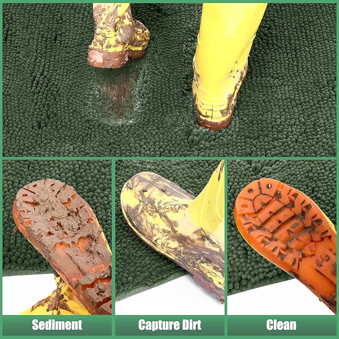 IM HOME Chenille Absorbent Outdoor Doormat 60" x 36", Washable Muddy Door Mats for Dog Non Slip Indoor Doormat Dog Mat for Muddy Paw Front Inside Doormats for Entryway Olive