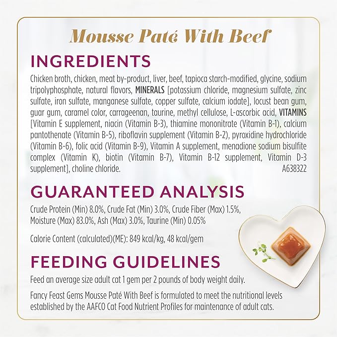 Fancy Feast Gems Pate Cat Food Mousse Chicken or Beef and a Halo of Savory Gravy Wet Cat Food Variety Pack - (1) 8 ct. Boxes - 8 ct. Box