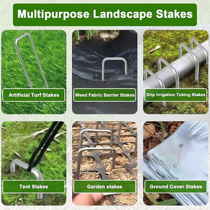 AAGUT 16 Pack Landscape Staples 6 Inch Garden Pins 11 Ga Galvanized Sod Landscaping Pins Heavy Duty Yard Lawn Tent Stakes for Weed Barrier Fabric, Inflatables, Artificial Turf, Irrigation Tubing Hose